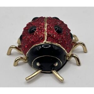 Gold Plated Jeweled Sparkling Ladybug Hinged Trinket Box